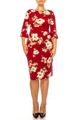 Connected Apparel Side Pleated Floral Sheath Dress