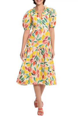 Donna Morgan Fruit Print Short Sleeve Dress