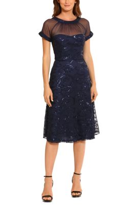 Maggy London Illusion Neck Sequined A-Line Dress