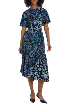 Maggy London Floral Asymmetrical Tiered Midi Dress