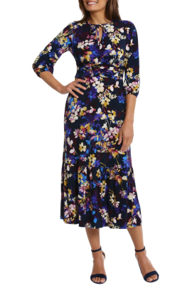 Maggy London Floral Tiered Midi Dress PLUS SIZE
