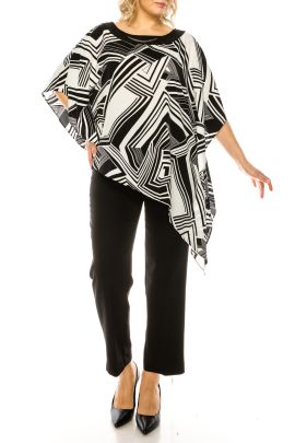 Maya Brooke White Black Abstract Print 2 Piece Pant Set
