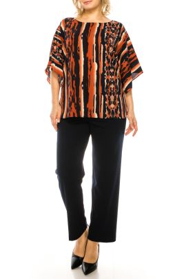 Maya Brooke Rust Navy Printed 2 Piece Pant Set