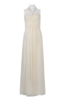 Monique Lhuillier Ruched Halter Neck Evening Dress