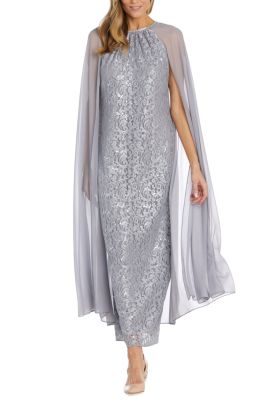 RM Richards Sequin Lace Attached Cape Evening Gown