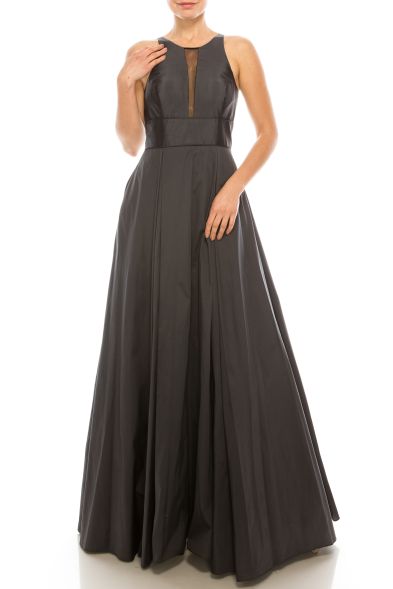Aidan Mattox Crew Neck Sleeveless Keyhole Back Box Pleat Solid Mesh Organza Dress