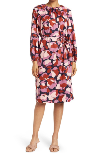 Donna Morgan Navy Rose Floral Print Long Sleeve Dress