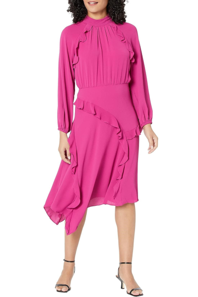 Donna Morgan Long Sleeve Mock Neck Ruffle Dress