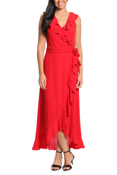 London Times Sleeveless Faux-Wrap Maxi Dress