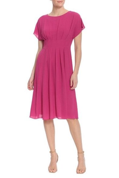 London Times Short Dolman Sleeve Pleated A-Line Dress