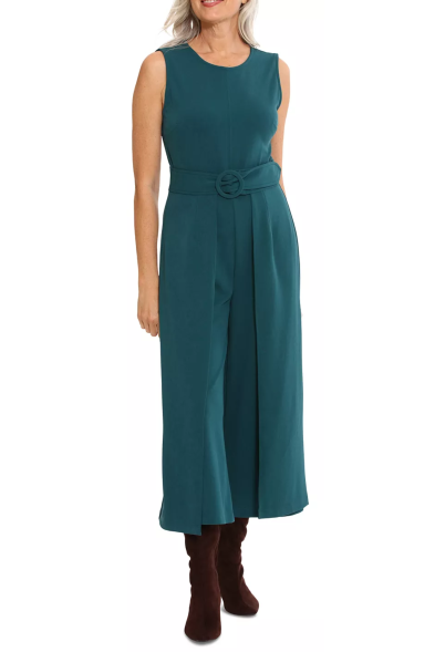 London Times Belted Overlay Wide Leg Jumpsuit
