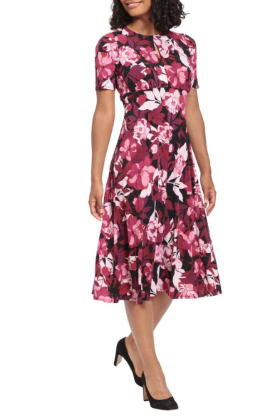 London Times Floral Peep Hole A-Line Midi Dress