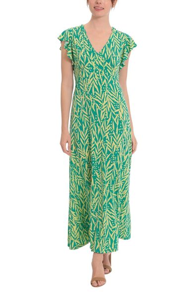 London Times Floral Flutter Sleeve Maxi Dress