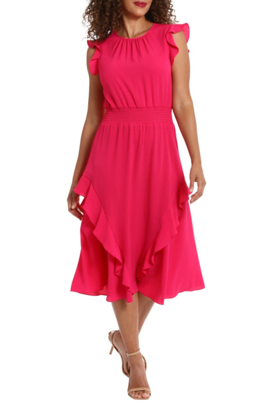 London Times Flutter Sleeve Smocked Waist Dress