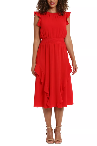 London Times Flutter Sleeve Smocked Waist Dress