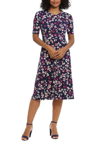 London Times Floral Print A Line Midi Dress