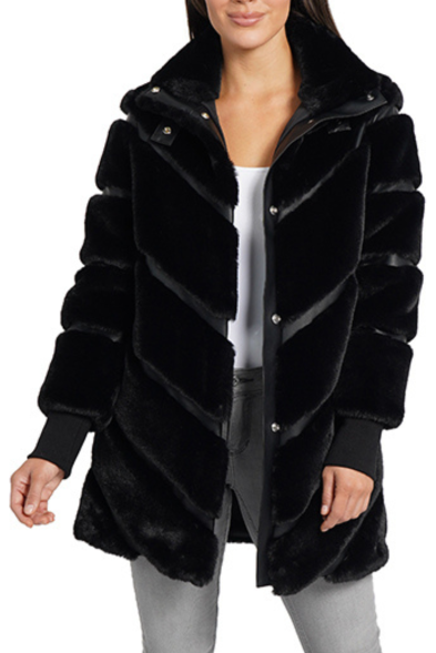 Love Token Faux-Leather & Faux-Fur Diagonal Coat