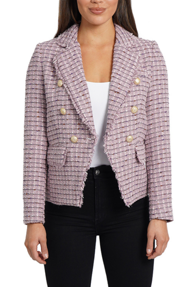Love Token Fringe Metallic Double-Breasted Blazer
