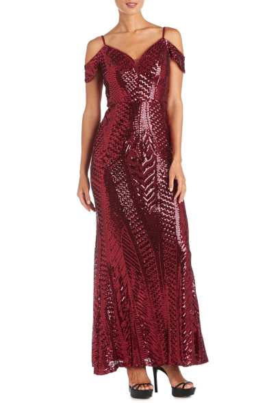 Nightway Spagetti Off The Shoulder Sequin Evening Gown
