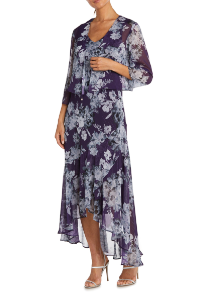 RM Richards Metallic Floral High Low Jacket Dress