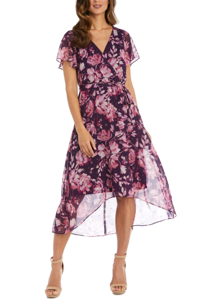 RM Richards Floral Faux-Wrap Short Sleeve Dress
