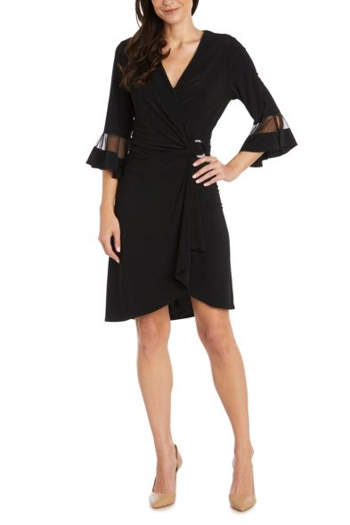 RM Richards Bell Sleeve Ruched-Waist Ring Dress