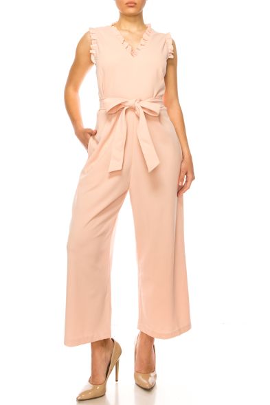 Sandra Darren Sleeveless Ruffle Detail Jumpsuit