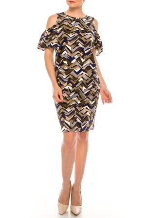 Nine West Cutout Shoulder Multi Color Brush Stroke Scuba Dress