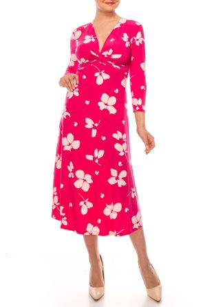 Nine West Pink Punch Tutu Floral Print Midi Dress