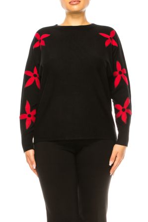 Aaeda Floral Detail Long Sleeve Pullover Sweater