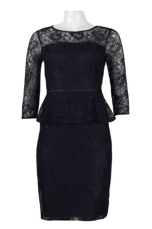 Adrianna Papell Crew Neck Long Sleeve Keyhole Back Popover Lace Dress