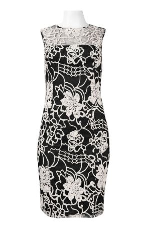Adrianna Papell Crew Neck Sleeveless Zipper Back Floral Lace Dress