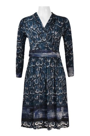 Adrianna Papell Surplice Neck Long Sleeve Banded Waist Multi Print Jersey Dress