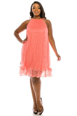 Adrianna Papell Light Coral Lace Sleeveless Tent Dress