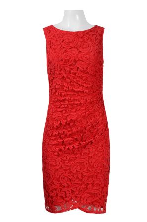 Adrianna Papell Boat Neck Sleeveless Gathered Side Bodycon Cotton Lace Dress