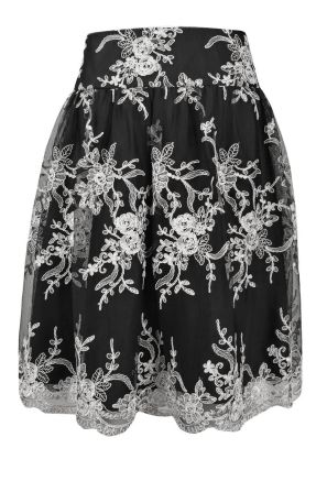 Adrianna Papell Mid Rise Waist Floral Pattern Mesh Skirt