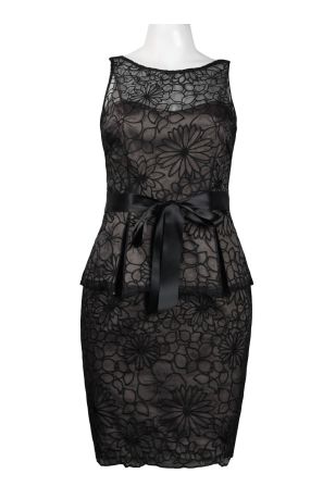 Adrianna Papell Illusion Front Emroidered Lace Peplum Dress