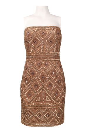 Adrianna Papell Strapless Beaded Tribal Pattern Sequin Short Dress