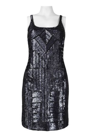 Adrianna Papell Scoop Neck Abstract Bead and Sequin Tank Dress