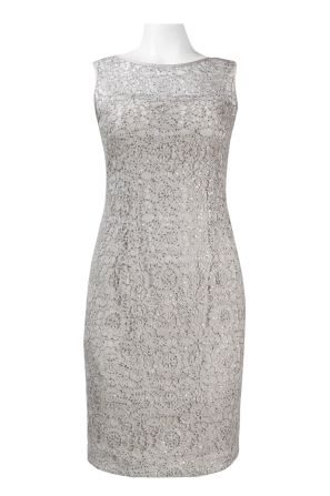 Adrianna Papell Sleeveless Illusion Front Sequin and Floral Lace Overlay Dress