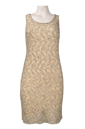 Adrianna Papell Scoop Neck Beaded Embellishment Detail Lace Dress