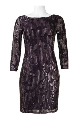 Adrianna Papell 3/4 Sleeve Sequin and Bead Embellishment Mesh Cocktail Dress