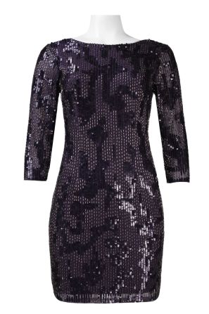 Adrianna Papell 3/4 Sleeve Sequin and Bead Embellishment Mesh Cocktail Dress (Petite)