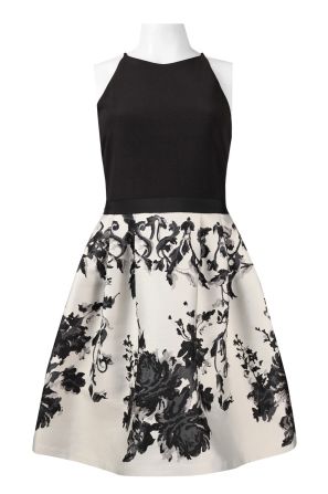 Adrianna Papell Halter Neck Cutout Back Pleated Floral Print Jacquard Dress