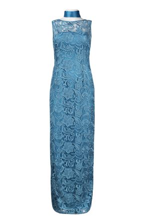 Adrianna Papell Sleeveless Ankle Length Crochet Lace Dress with Shawl