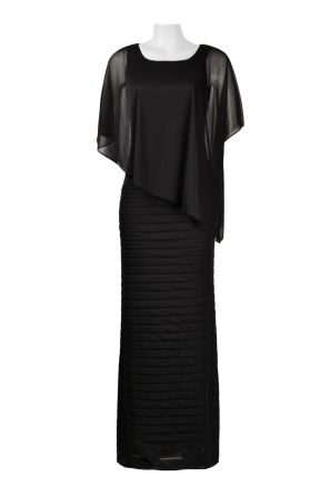 Adrianna Papell Square Neck Sleeveless Pleated Jersey Mesh Cape Dress
