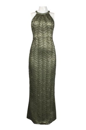 Adrianna Papell Halter Neck Beaded Lace Dress