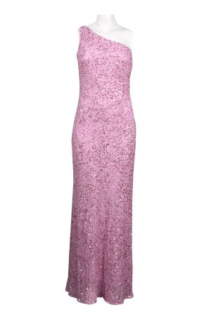 Adrianna Papell One Shoulder Ankle Length All Over Sequin Dress
