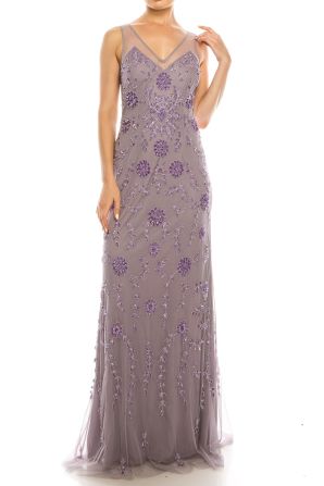 Adrianna Papell Sequin Floral Mesh Evening Dress