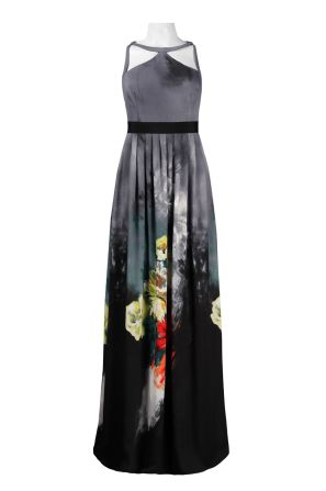 Adrianna Papell Cutout Neck Botanical A-Line Dress